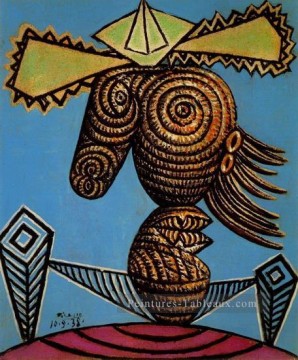 Figure féminine au chapeau assise sur une chaise 1938 cubisme Pablo Picasso Peinture à l'huile
